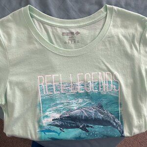 Reel Legends Womens Linen Blend Short Sleeve Graphic T-Shirt Size M Mint Green